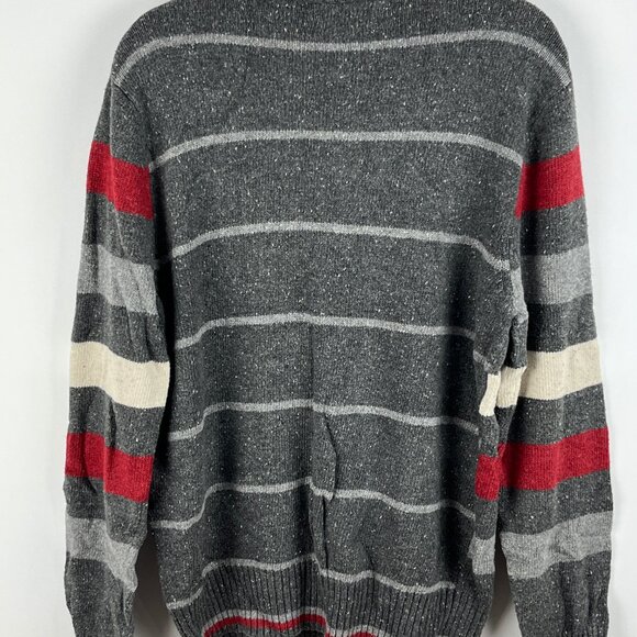 Denver Hayes Sweater Size L Gray Red Long Sleeve 1/4 Collared Acrylic Cotton - Picture 6 of 9